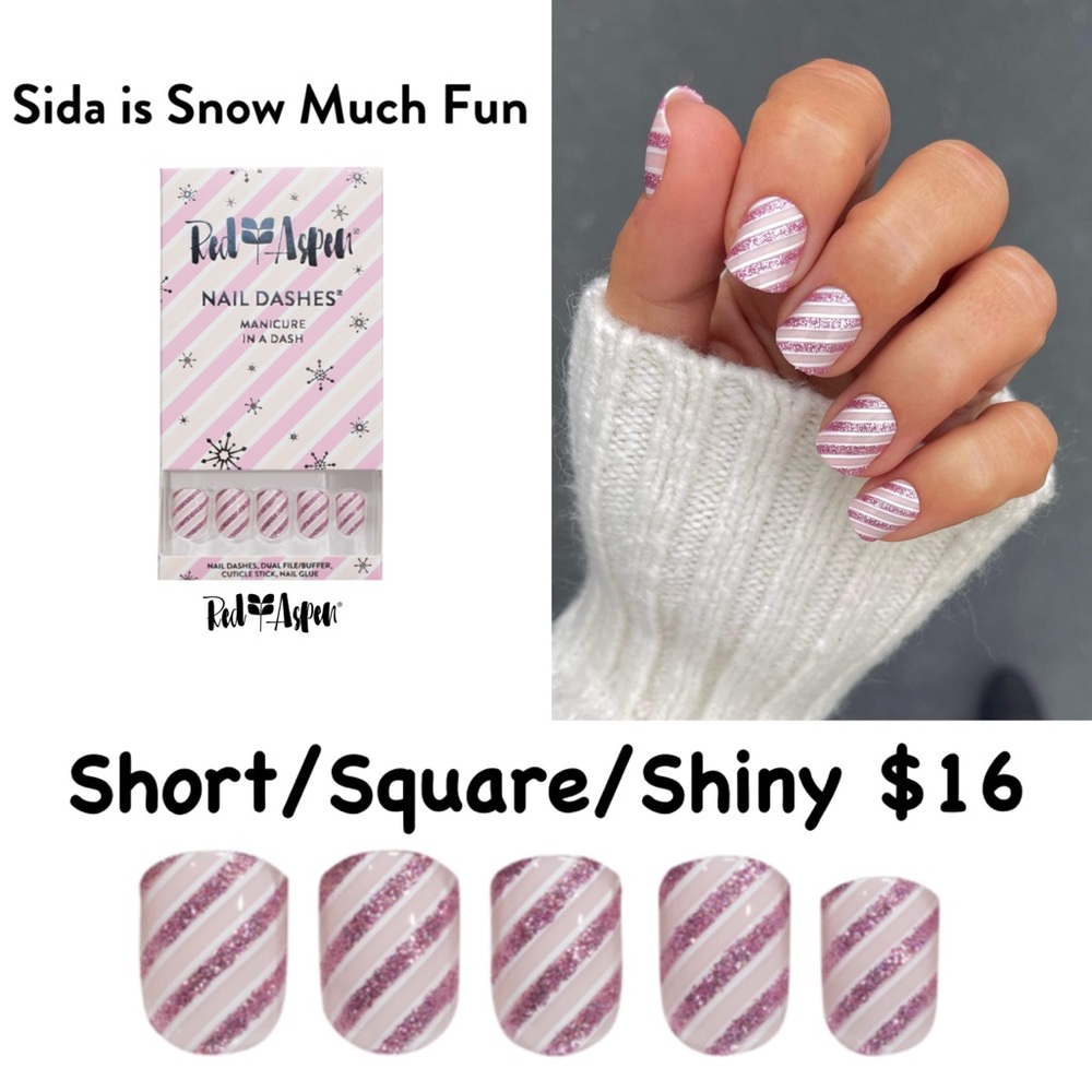 Red Aspen Pink and Silver Striped Press-On Nails